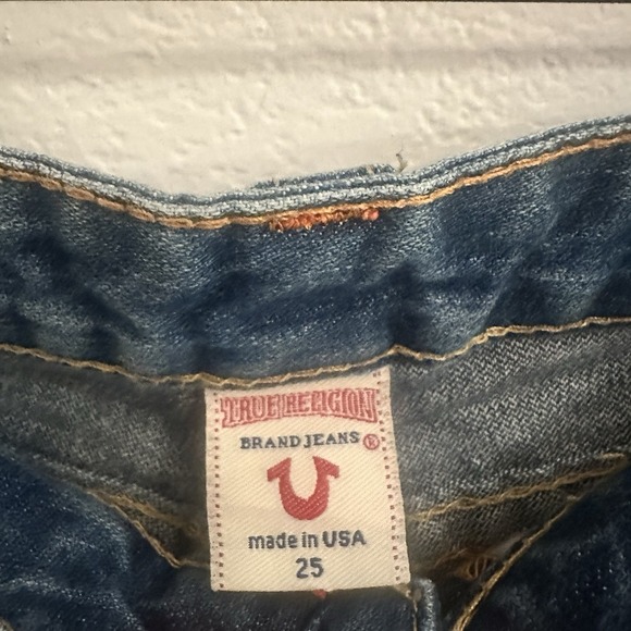 TRUE RELIGION Womens Jeans Billy Blue Denim Destroy Sz‎ 25 Made in USA RARE - Picture 11 of 16